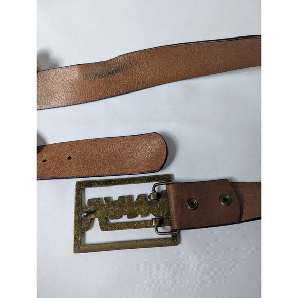 Vintage Vans otw Skater Metal Belt Buckle Vans Leather Belt Brown Embossed Logo - Picture 3 of 7